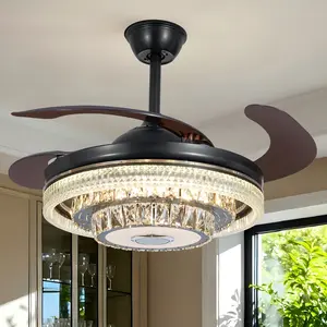 Bluetooth Ceiling Fan with Lamp - Tea-Colored ABS Blades & Silver Iron Lamp - Dual-Mode Fan & 7-Color LED Lighting - Modern Home Decor - 42.1" Diameter