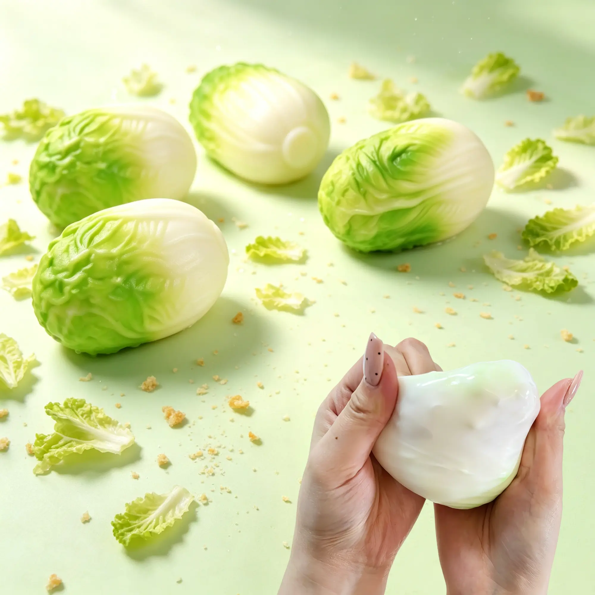 [Crunchy Cabbage Squishy] ASMR Crisp Blocks Inside Squeeze Toy Hande Made DIY Squishies Stress Ball