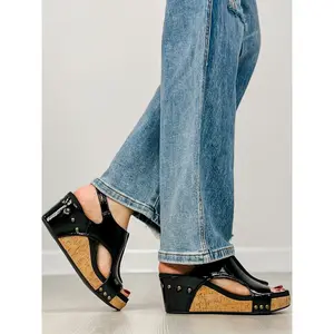 Corkys Carley Wedges in BLACK CRINKLE PATENT