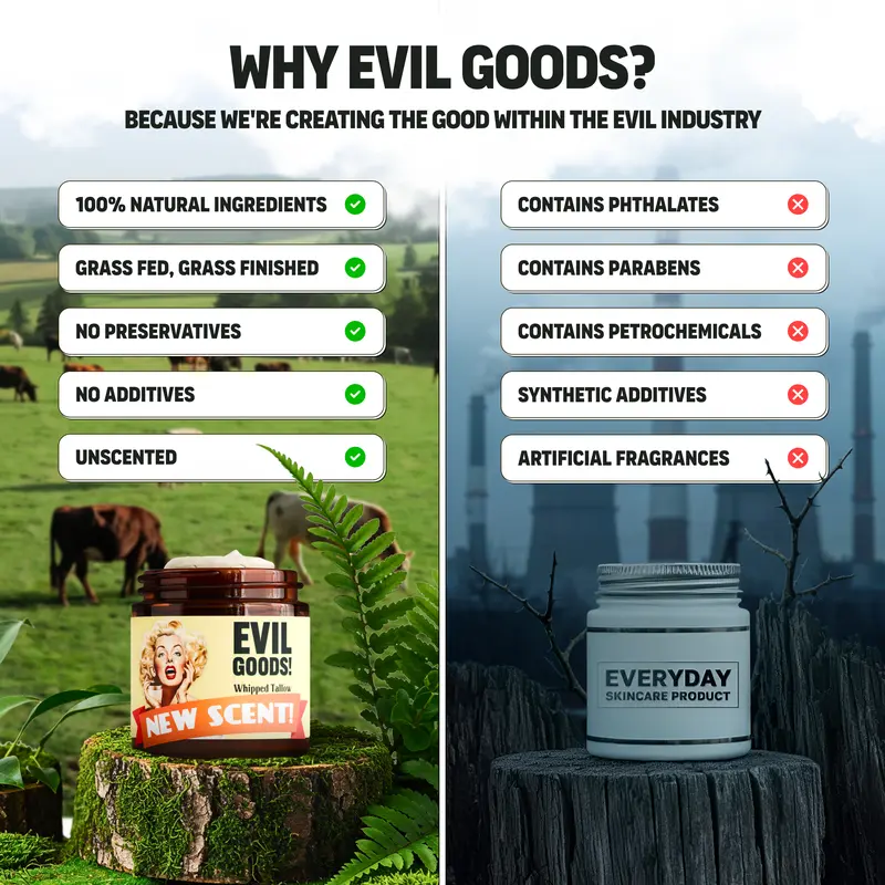 EVIL GOODS! Whipped Beef Tallow & Manuka Honey Organic Nourishing Face Cream Moisturizer Body Lotion Skin Care Lip Balm Hydrating Moisturizing 100% Natural Ingredients - Oil 4