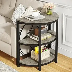 Tribesigns Half Round End Table, 3-Tier Narrow Side Table with Metal Frame, Half Circle Table, Half Moon Small Coffee Accent Table Bedside Table for Living Room, Bedroom, Grey (1)