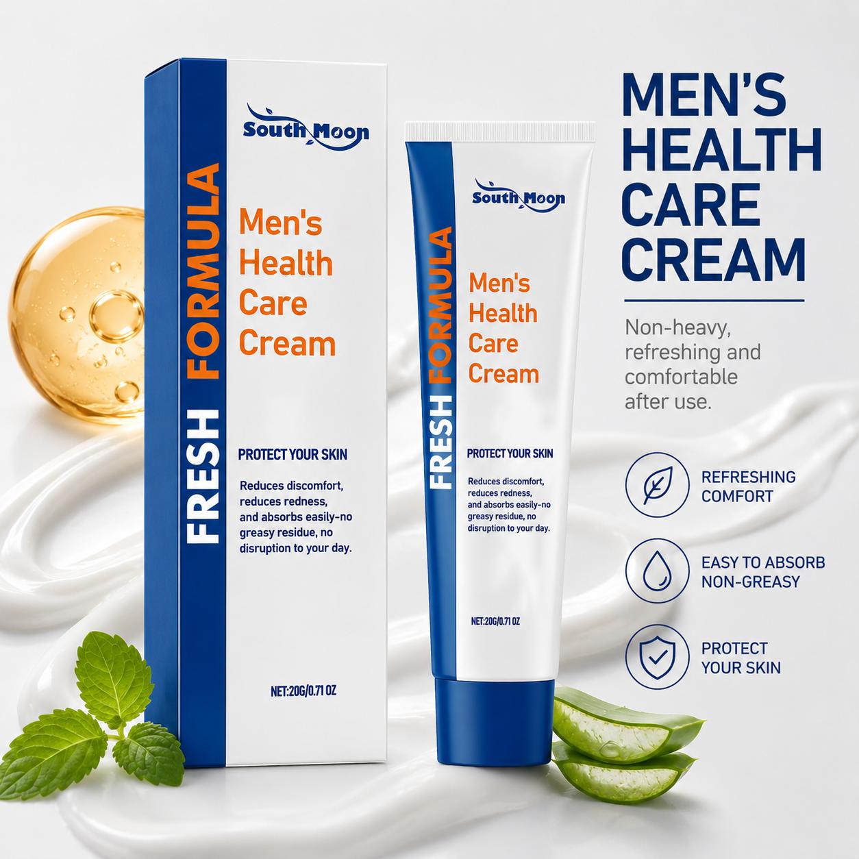 Men's Intimate Care Cream, Daily Skin Comfort Formula, Fast Absorbing Moisturizing Cream for Sensitive Areas, Non-Greasy Body Care