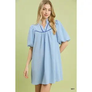 Umgee Seersucker Puff Sleeve Dress