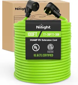 Nilight 100FT 30 Amp RV Extension Cord 125V Heavy Duty 10/3 Gauge Pure Copper STW Wire UL ETL Listed 3 Prong TT-30P TT-30R Weatherproof Suit for Camper Caravan Trailer Bright Green