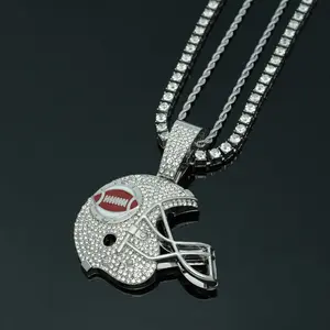 RQSP 20inch Tennis Chain Iced Out Pendant "Football" Necklace Personalized Diamond Jewelry with 20inch Rope Chain Gold/Silver Colour Hip Hop Gifts for Daily Wear Office & Special Occasions Women Men