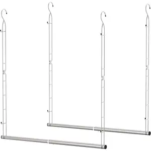 Closet Hanging Rod, Width and Height Adjustable Closet Extender Hanging Rod, Closet Hanging Organizer, Stainless Steel Double Closet Rod, Space-Saving Clothes Hanging Bar -2 Pack