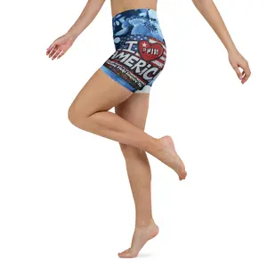 Authentic PHIM™ Women’s “I Love America” Biker Yoga Shorts – High-Waisted Patriotic Activewear