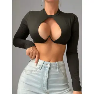 Vip Long Sleeve Crop Top in Black