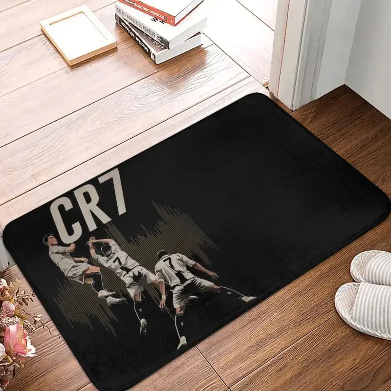 Custom CR7 Soccer Lovers Sports Theme Rectangular Flannel Single Mat - Non-Slip, Corrosion-Resistant Entrance Mat for Living Room, Kitchen