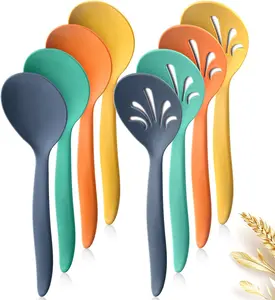 8 count 10" Large Plastic Wheat Straw Serving Spoons Set, Serving Spoons & Slotted Spoons, Kitchen Mixing Serving Spoon for Party Buffet Catering (Orange/Blue/Yellow/Green, Not for Cooking)