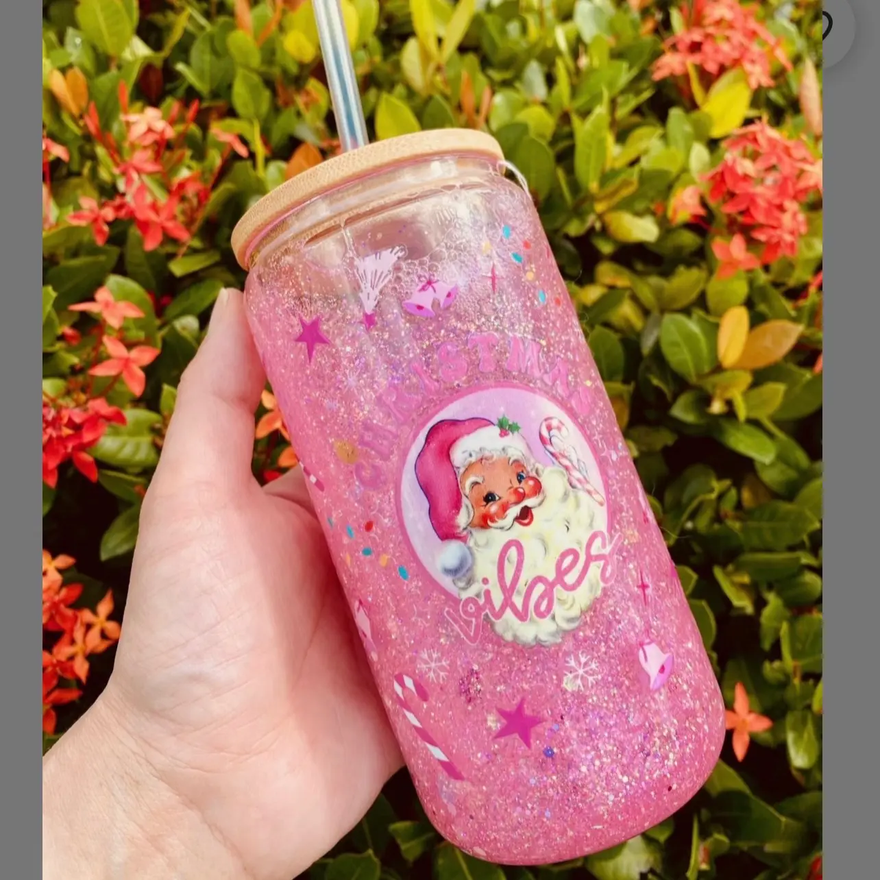 16oz snowglobe Design + Glitter Glass Cup