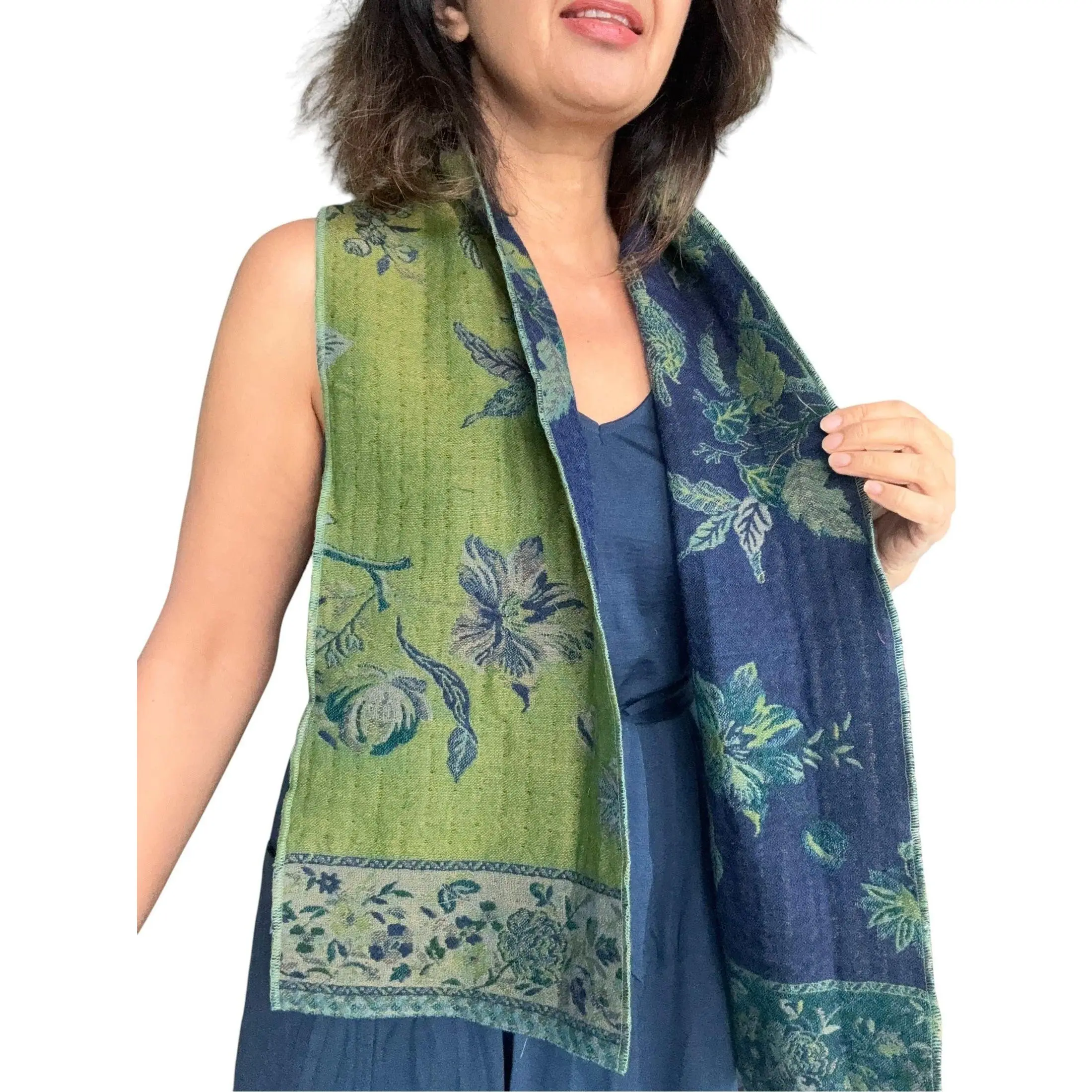 Reversible Boiled Merino Wool Scarf - Iris Olive, 4 Different Looks, 60x9 In, Non-Itch, Super Soft, Exceptionally Warm, Heritage Quality, Perfectly Proportioned, 60 X 9 Inches, Non-Itch Finish