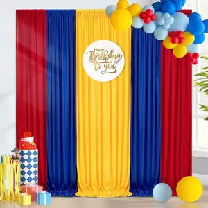 Red Yellow Royal Blue Backdrop Curtains: 15ftx10ft Wrinkle Free Backdrop Drapes - Theme Party Background for Birthday  Shower (6 Panels 2.5ft x 10ft)