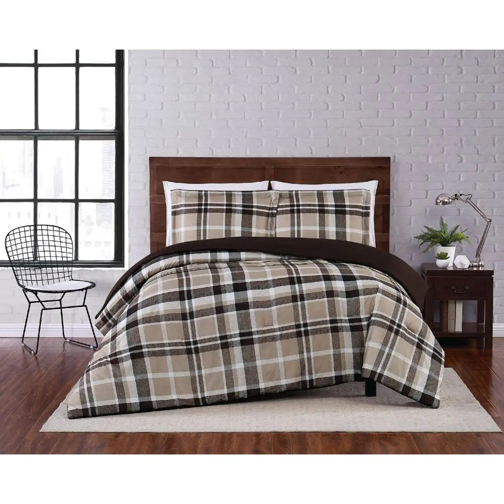 Twin XL 2pc Paulette Plaid Comforter Set Taupe - Truly Soft