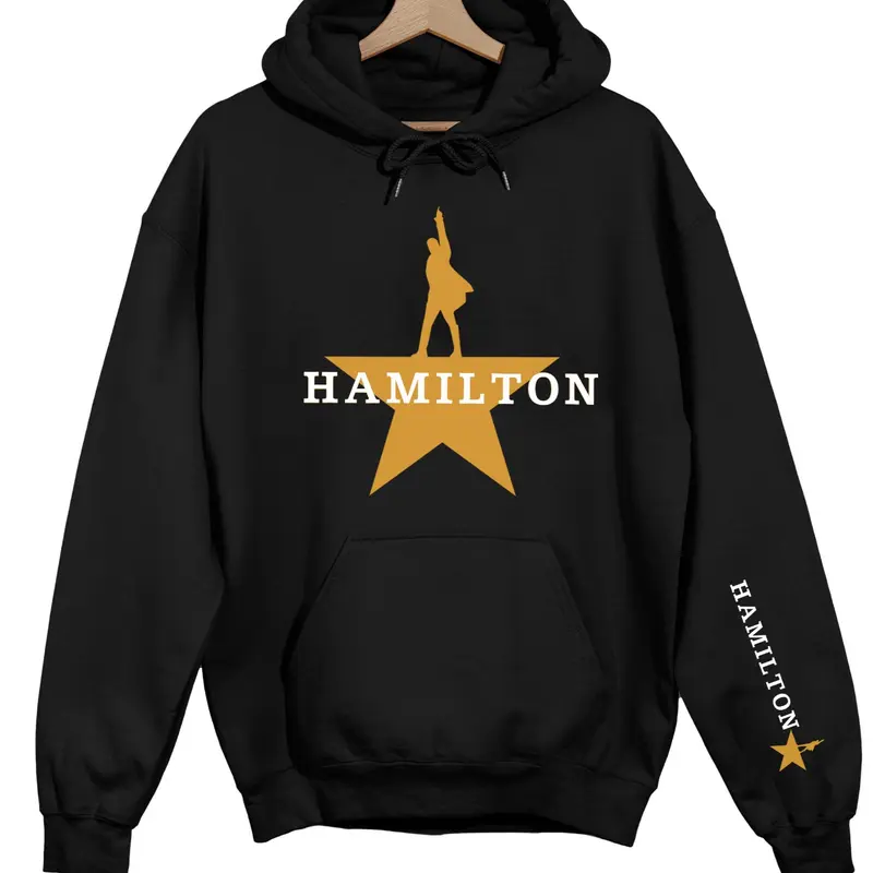 Unisex Retro Hamilton Broadway Women Hoodie Sweatshirts Tops - Golden Star & Silhouette Print, Theater Kid Core Aesthetic for Hamilton Stans, Broadway Dates, Musical Marathons, Concert Merch & Comfy Home Wear, Heavyweight Material, Fabric, Long Sleeve