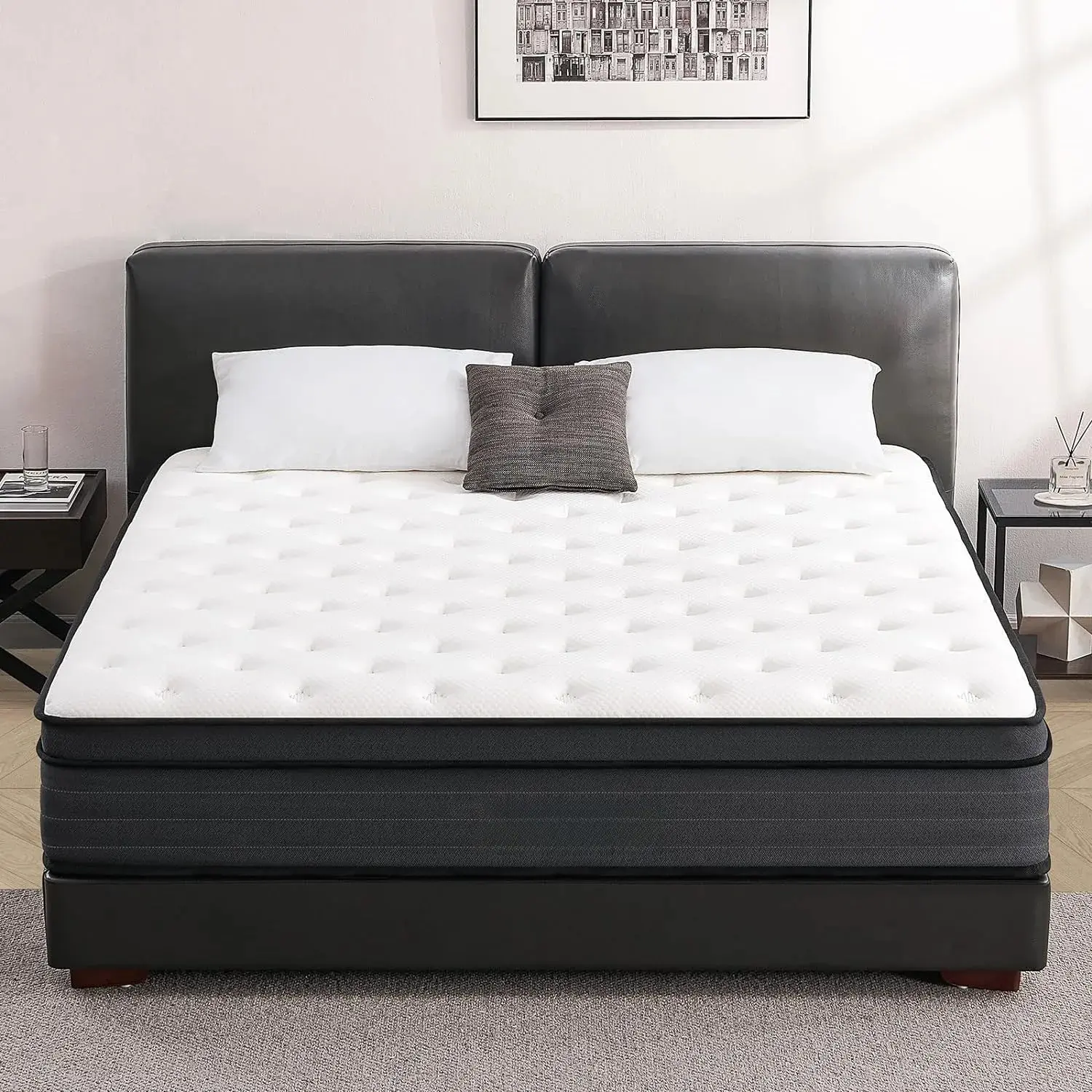 12-Inch Queen Hybrid Innerspring Mattress in a Box - Cotton Knitted Cover, Firm/Medium Choice, Ergonomic Memory Foam, Motion Isolation, Pressure Relief, Cooling Sleep, Anti-Allergic, CertiPUR-US Certified, Less Partner Roll