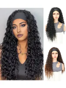 Women's Small Curl Headband Wig Cap, Synthetic Curly Wigs, Suitable for Women, Wave Style No Lace Explosion Hair Cover, Design, Soft Synthetic Hair