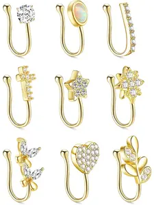9Pcs Stainless Steel Nose Rings Hoop Fake Nose Rings Clip On Faux Septum Cartilage Tragus Ring Non Piercing Jewelry