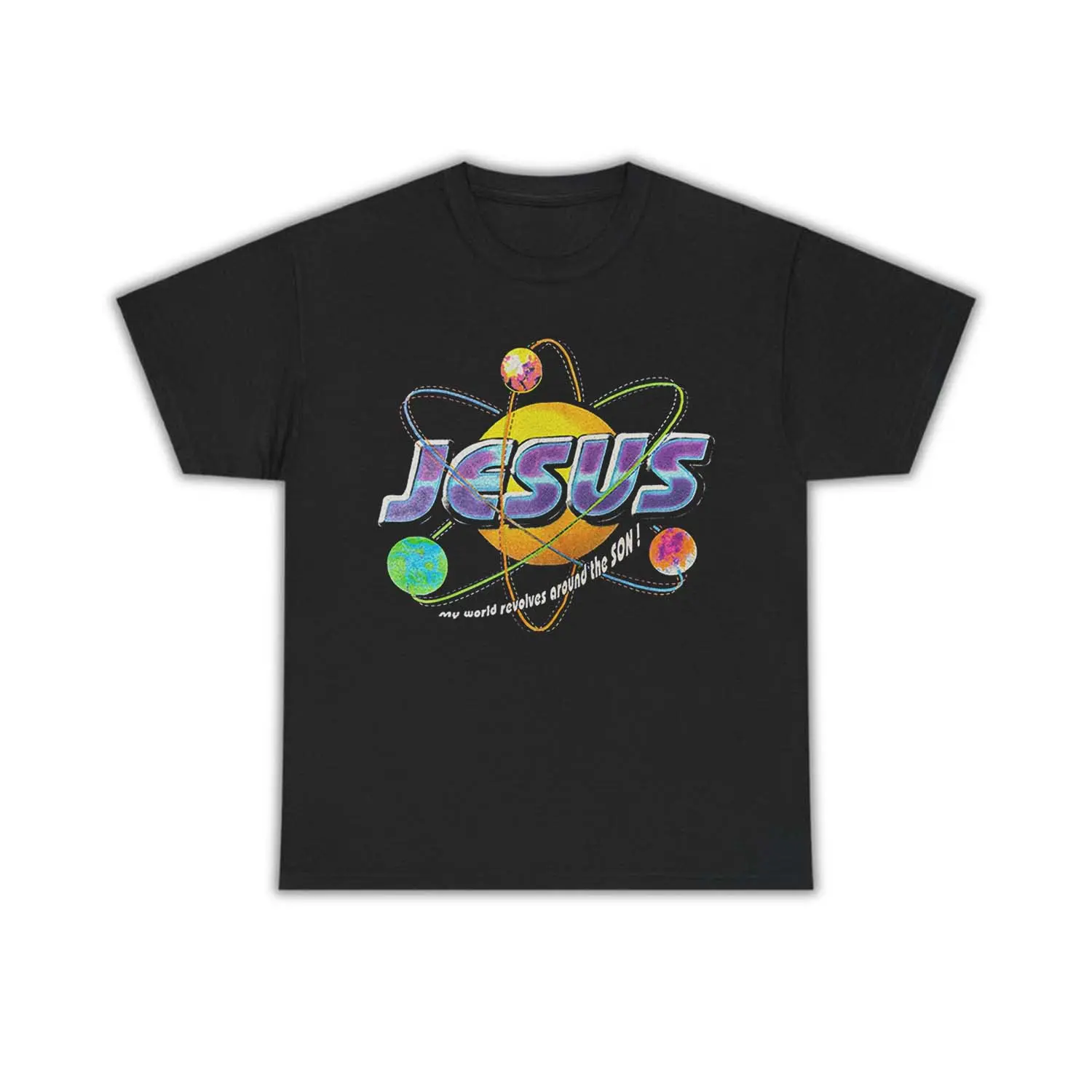 Retro Christian Space T-Shirt – Jesus My World Revolves Around The Son – Jesus Faith Graphic Tee