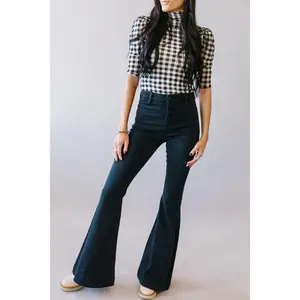 Catch 22 High Rise Flares by Kancan in Black Denim