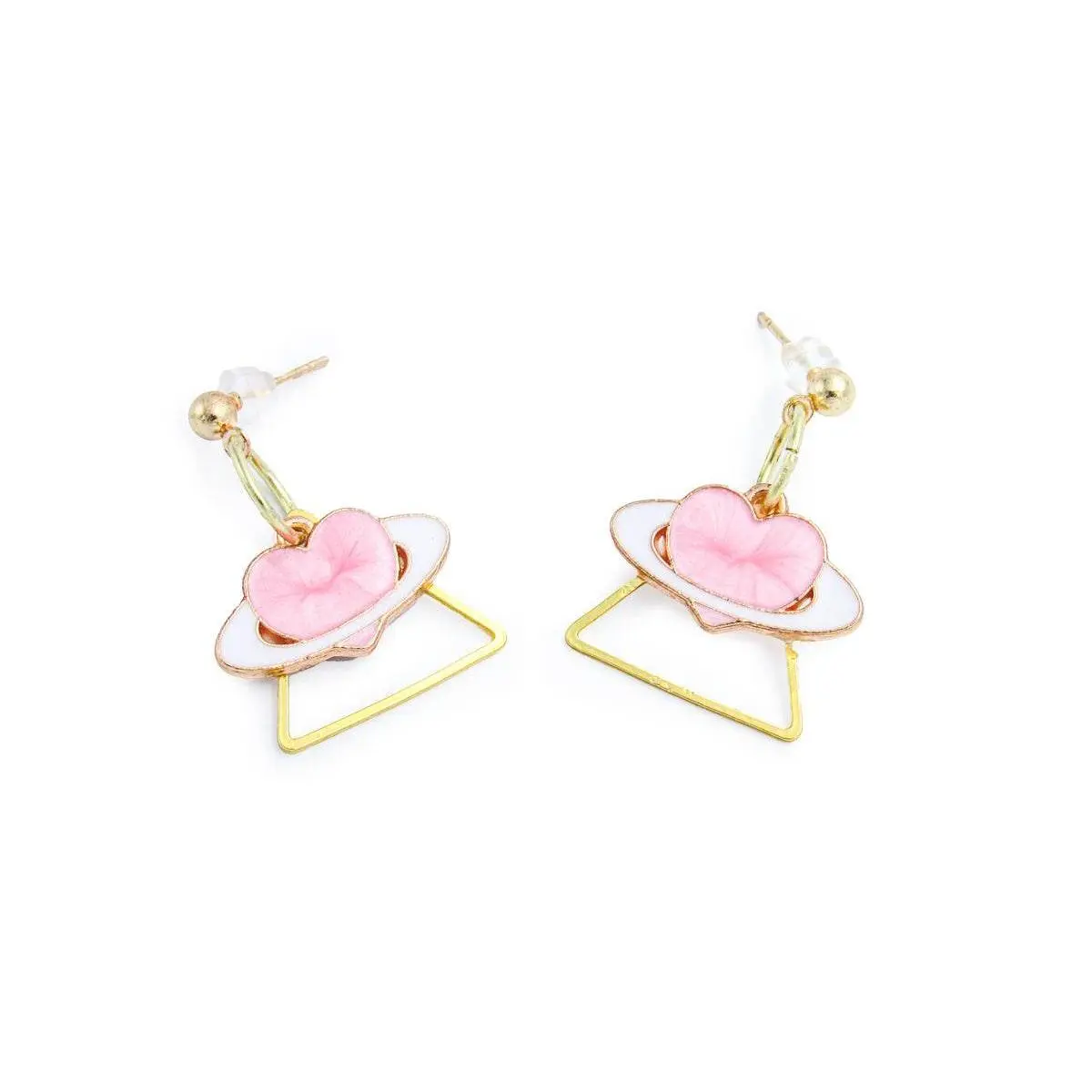 Geometric Heart Shaped Planet Earrings - Handmade Gold Plated Earrings for Women