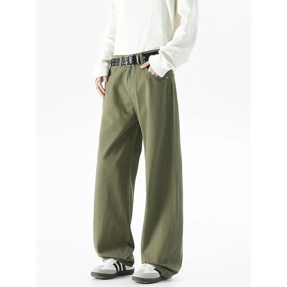 Men's 100% Cotton Korean-Style Mid-Rise Elastic Waist Full-Length Wide-Leg Loose Menswear Pants - Zipper Fly Decoration, Pockets, Casual Slacks for Spring-Summer Wear