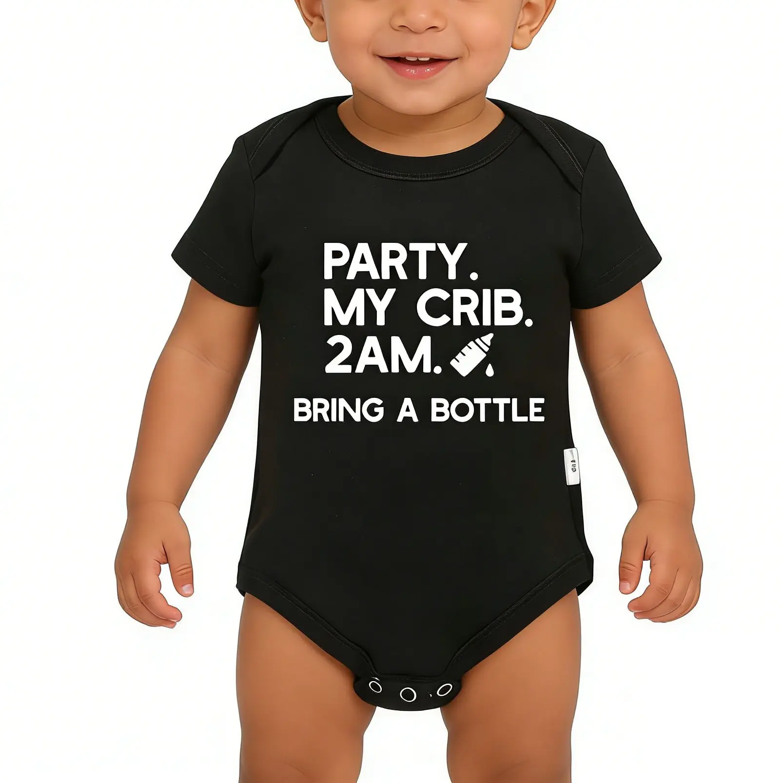 Unisex Infant Cotton Bodysuit - Short Sleeve, Crew Neck, Gentle Care Letter Print, Skin-Friendly, Machine Washable, Fitted Basic Newborn Outfit, Bodysuit Outfit for Casual Wear, Letter Print Bodysuit