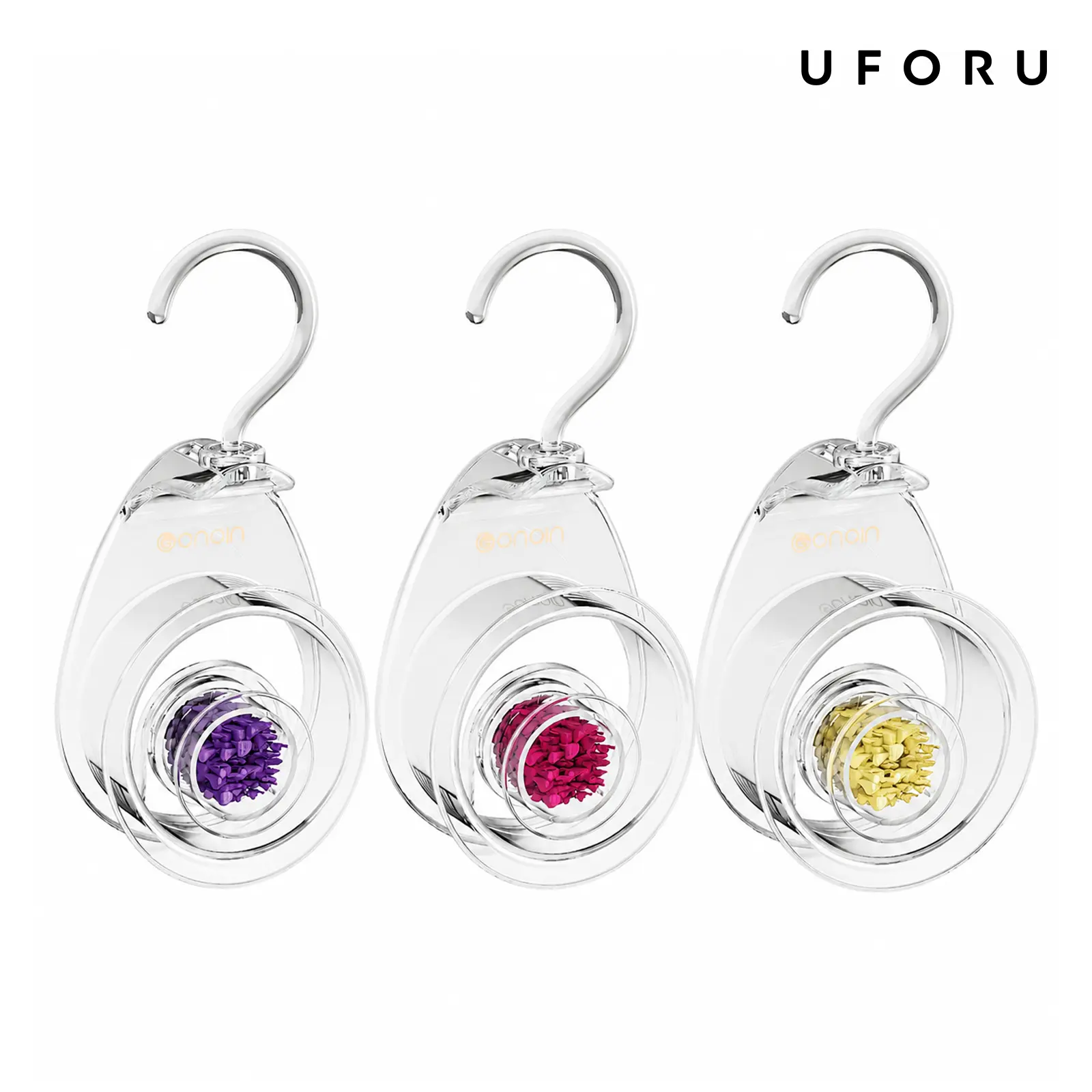 UFORU 3 Pack Scented Closet Hanger Hooks, Transparent Acrylic-Style Purse Hooks with Detachable Flower Aroma Insert, 360° Rotating Wardrobe Hooks for Bags, Hats, Scarves and Accessories#SummerWins#dealsforyou