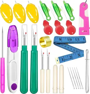 Seam Rippers for Sewing(2 Big+2 Small), with Automatic Needle Threaders, Fish Mouth/Gourd/Thumb Shaped Simple Threader, Thread Snips, Drawstring Threader, Tape Measure, Awl, Thimble, Needles