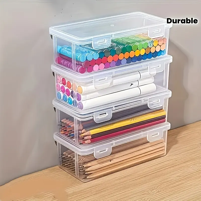 8-Piece Large Transparent Storage Box Set, Heavy-Duty Stackable Containers with Snap-Button Lids, Durable Plastic for Office & Crafts, Clear Plastic Containers