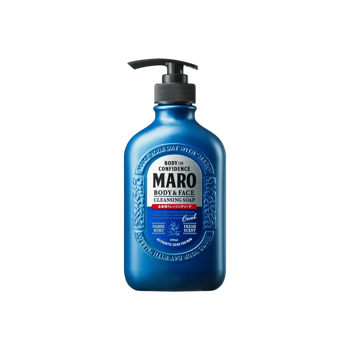 MARO Japan Men's 2-in-1 Body Wash & Face Wash, Cooling Mint, 400ml - All-in-One Cleanser for Body and Face