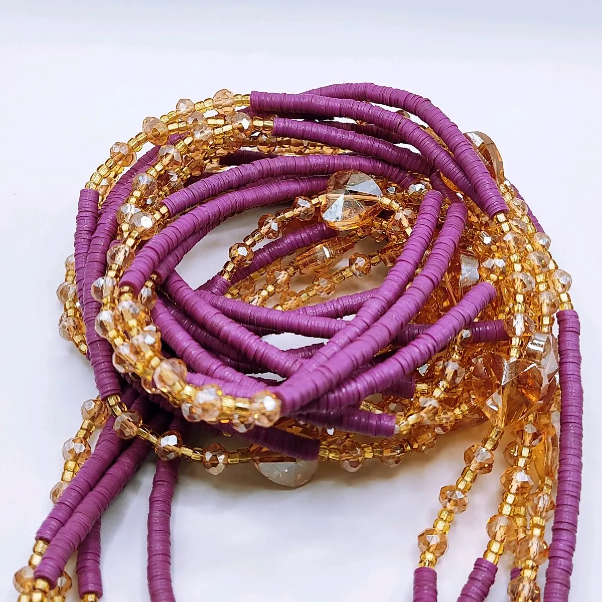 vinyl Clay Flat Multicolor Women Adormnent Waistbeads Tie on for Daily Use - Luxury Waistbeads