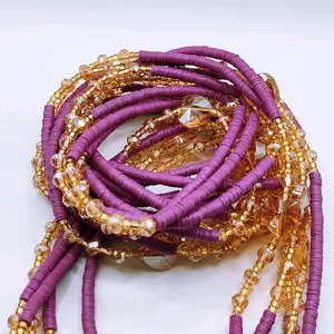 vinyl Clay Flat Multicolor Women Adormnent Waistbeads Tie on for Daily Use - Luxury Waistbeads