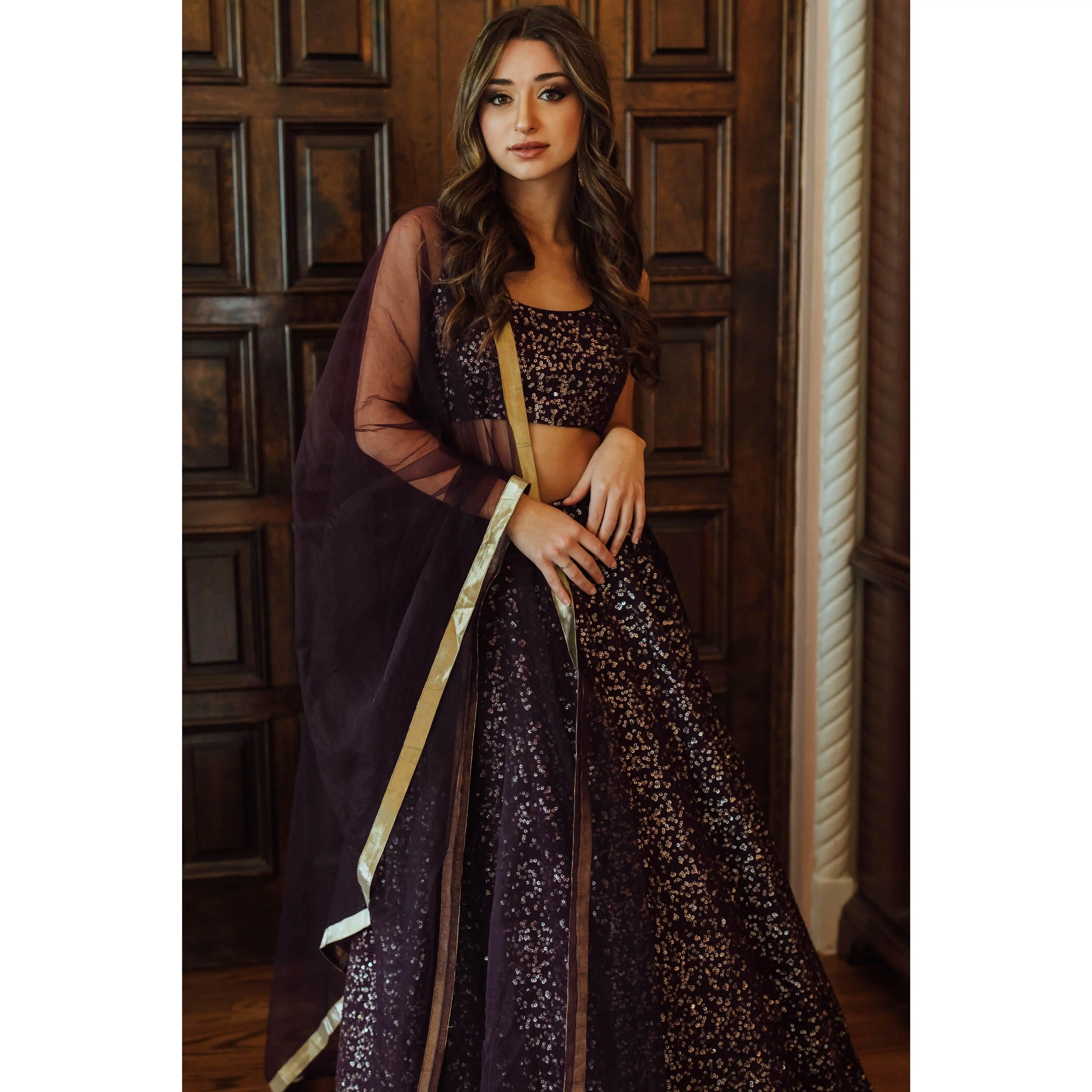 Jaden Wine Sequins Lehenga Choli Set