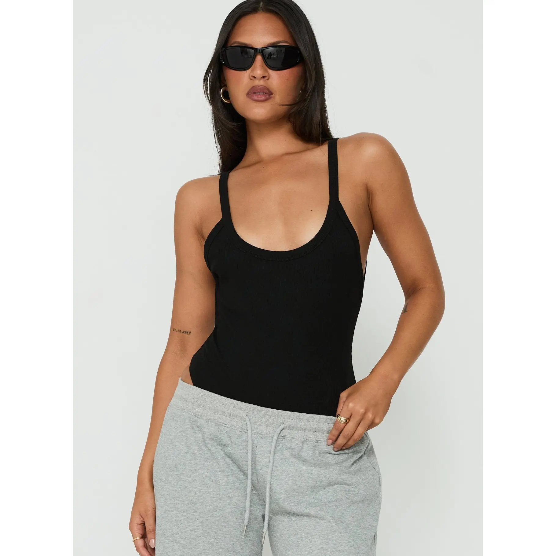 Nerinah Ribbed Bodysuit Black