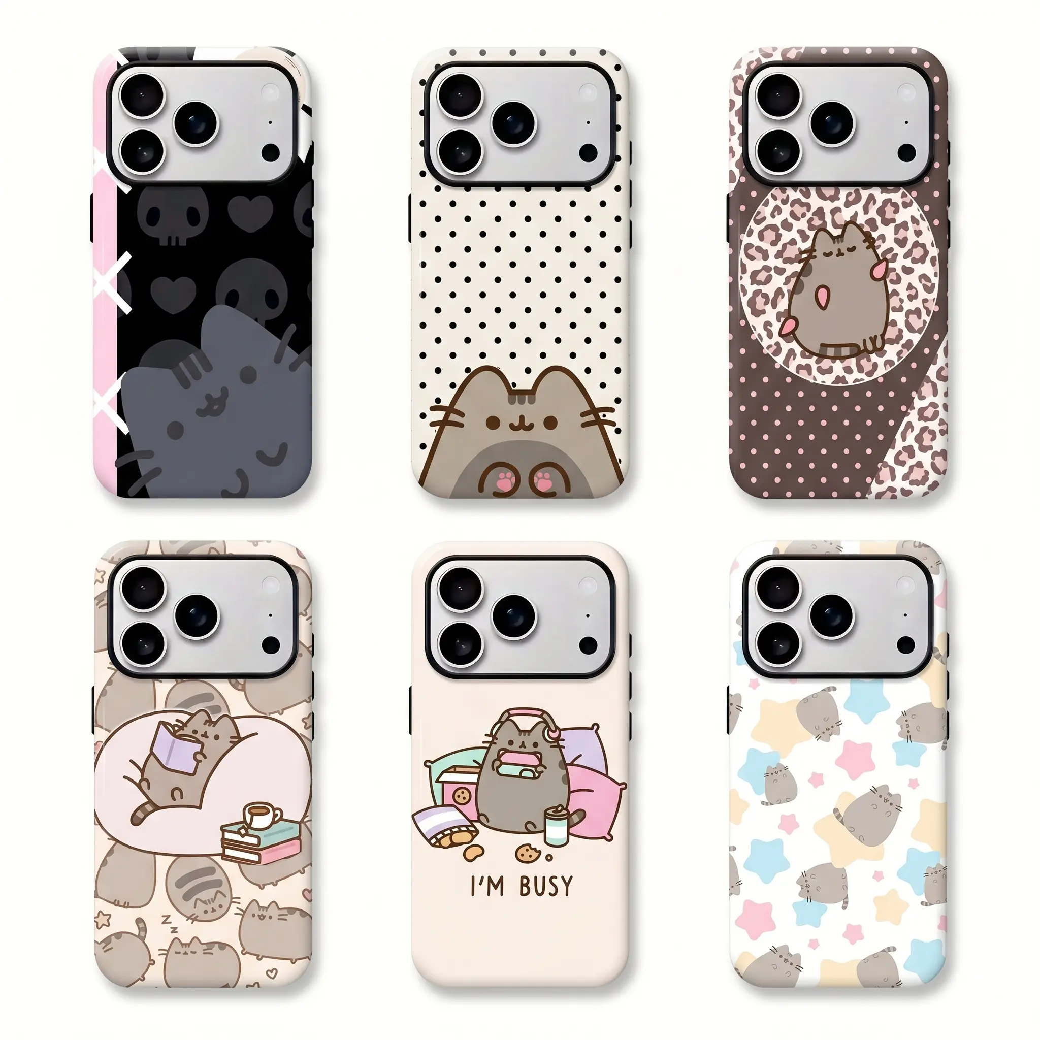 Pusheen The Cat Phone Case, Polka Dot Shockproof Case Cover Compatible With iPhone 16 15 14 13 12 11 Pro Max Galaxy S25 S24 S23 S22 Ultra, Gift For Christmas