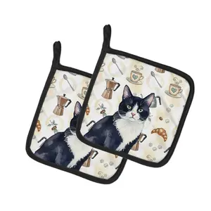 Carolines Treasures FNT1370PTHD 7.5 x 7.5 in. Black & White Tuxedo Cat Coffee Time Pot Holders, Pack of 2