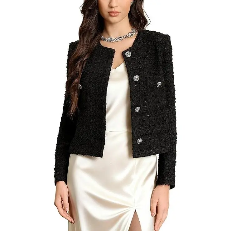 M.Infisavo 2026 Women's Chic Vintage Cropped Tweed Boucle Woolen Blazer - Business Lady's Basic Trouser-Match Office Jacket for Spring, Fall