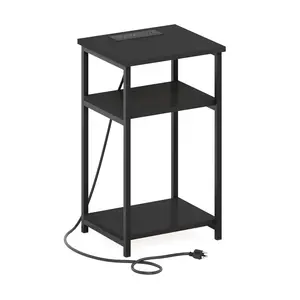 MORETTI Americano Dark End Table - 3-tier Storage, Charging Station with USB & Type-C Ports, High-Quality, Accessible, Dimensioned, Dual-Use, Elevated End Table for Bedrooms & Small Spaces, High-Quality End Tables, Accessible End Tables