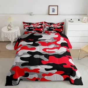 Camouflage Comforter Set,Red Black White Luxury Bedding Set for Boys Girls Teens,Designer Bedroom Home Decor Quilt Set,Super Soft Duvet Set