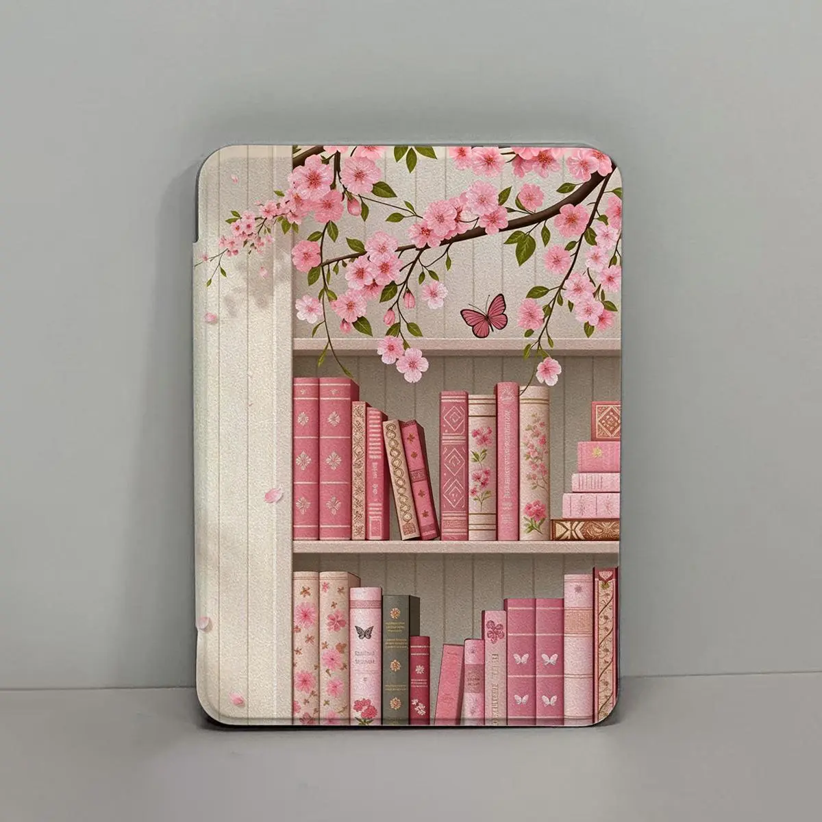 6 E-Reader Tablet Kindle Case with Holder for 6in, 6.8in, 7in Devices - Slim PU Leather Cover Bookshelf Flower Aesthetics Design, Clear Soft Back, Auto Wake/Sleep for Paperwhite 11th/12th Gen, Kindle 2022/2024, Light & Durable Protective Casing for Girls