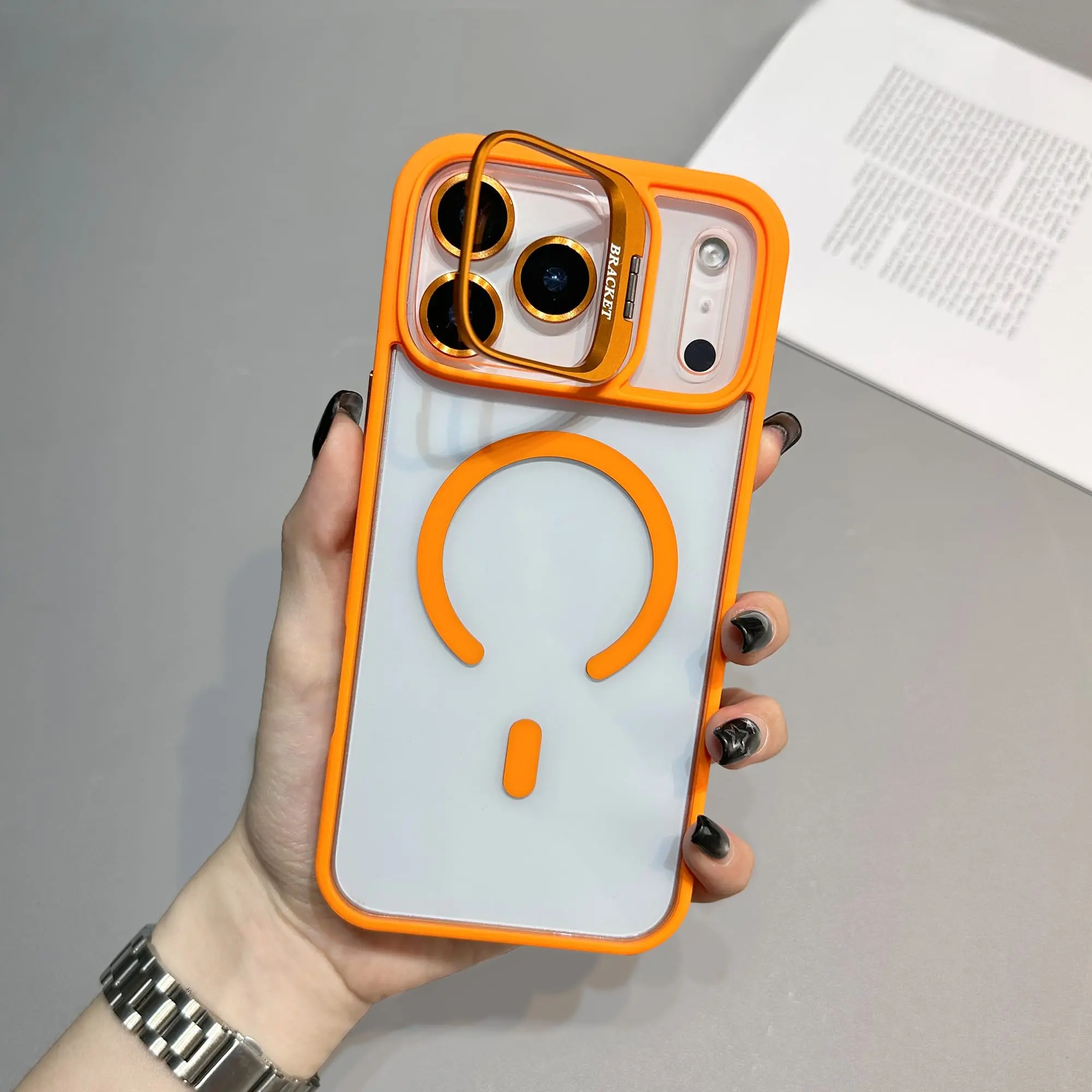 Magnetic Transparent Acrylic Phone Case for iPhone 11/12/13/14/15/16/17 Pro Max Plus - Wireless Charging Compatible, Ultra-Thin Protective Case with Magnetic Stand, Minimalist Design, Scratch-Resistant Cover, Durable Material