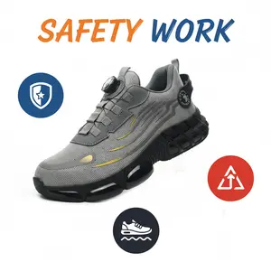Durable Steel Toe Protection Men's Breathable Mesh Work Sneakers Anti-Slip Safety Shoes Comfort Fit All Seasons Casual Striped Design Elastic Closure Non-Slip EVA Sole Logistics