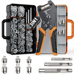 3-Size Grommet Tool Kit - 1/2" 1/4" 3/8" Hole Punch & Eyelet Setting Tool with 300 count Grommets | Handheld Eyelet Plier for Tarps, Tents, Canvas, Vinyl & Leather Crafting