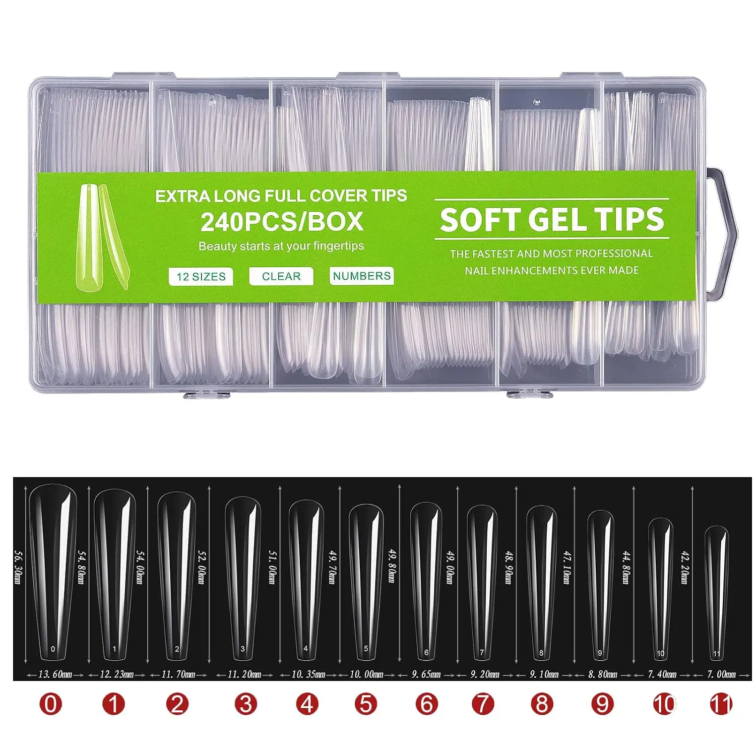 Full Cover Coffin Long Fake Nails - Coffin Shaped Ballerina Nails Tips 240pcs Full Cover False Nail Artificial Nails with Case for Nail Salons and DIY Nail Art, 12 Sizes