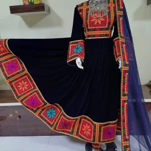 navy blue velvet Afghani outfit V002