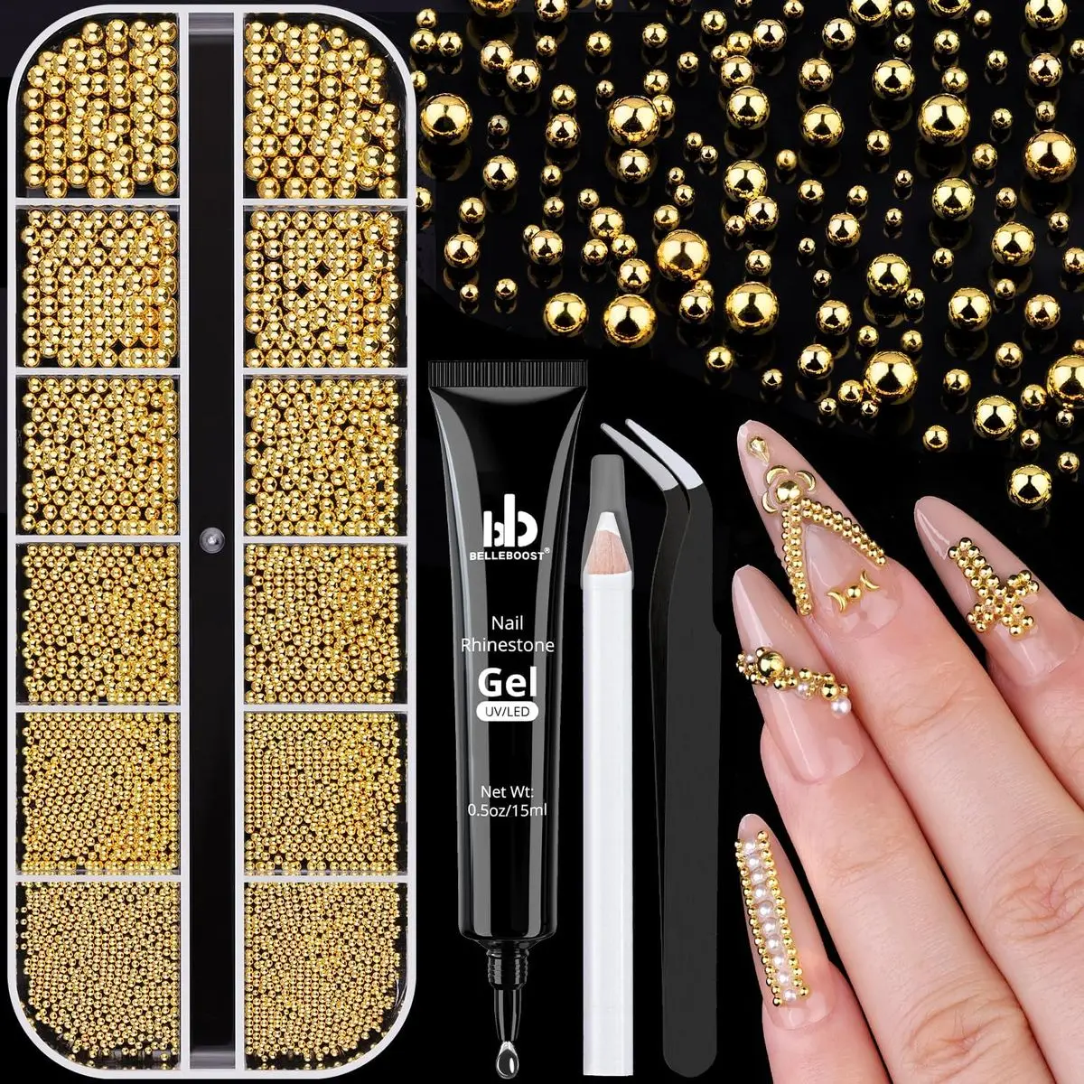 09 Small Gold Nail Beads with Glue