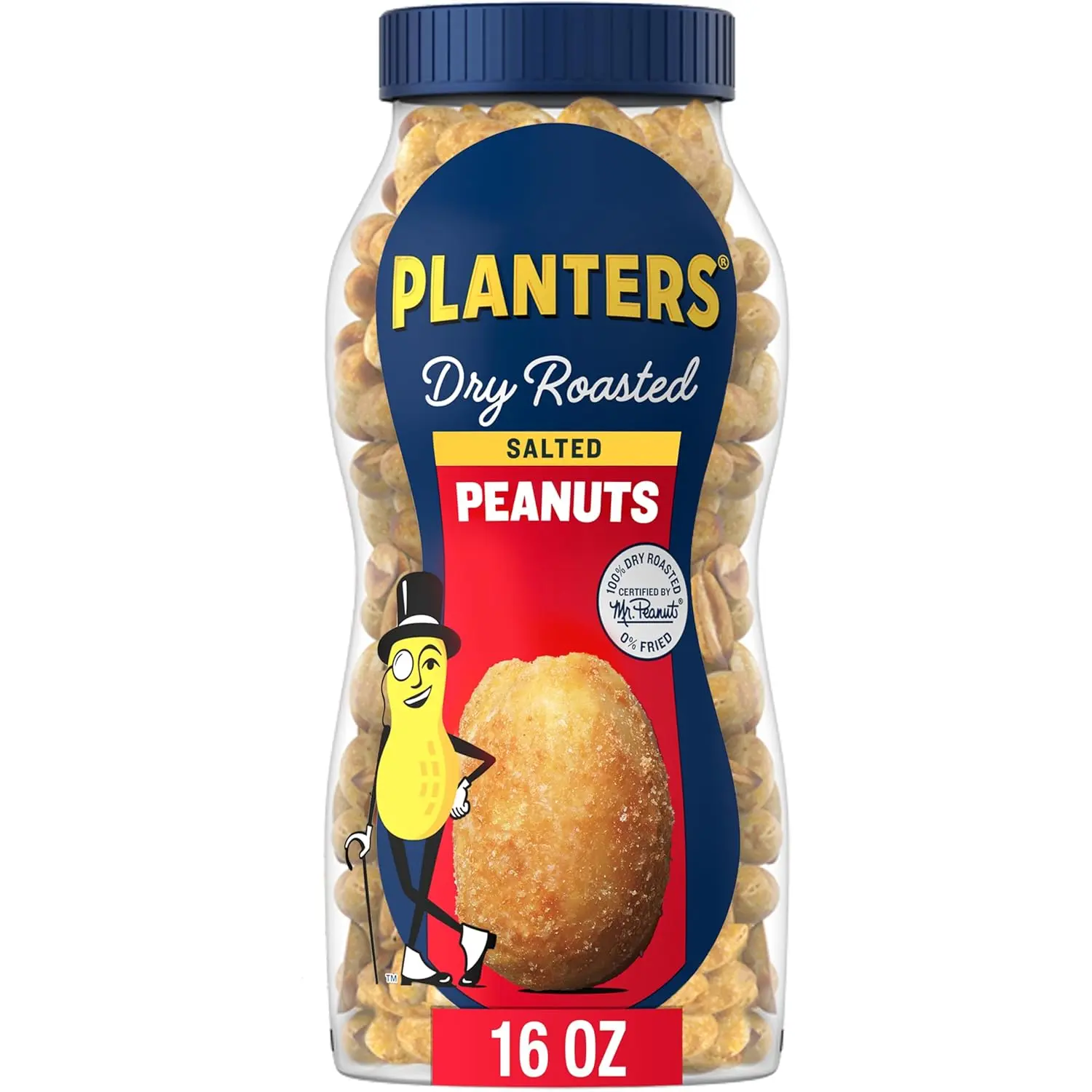 PLANTERS Salted Dry Roasted Peanuts - Sea Salt, Dried Garlic, High Protein, Gelatin-Free, Plant-Based Adult Party Snacks, 16oz (1 Jar), Peanut, Adults