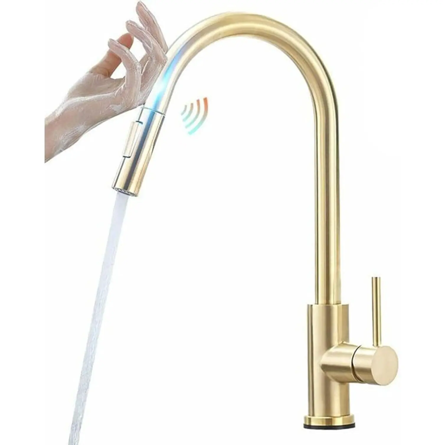 Touch ons with 2-Function Pull Down Sprayer, Single Hole Single Handle Touch Activated Faucet, 304 Stainless Steel Hot Cold Kitchen Mixer Tap,Brushed Nickel