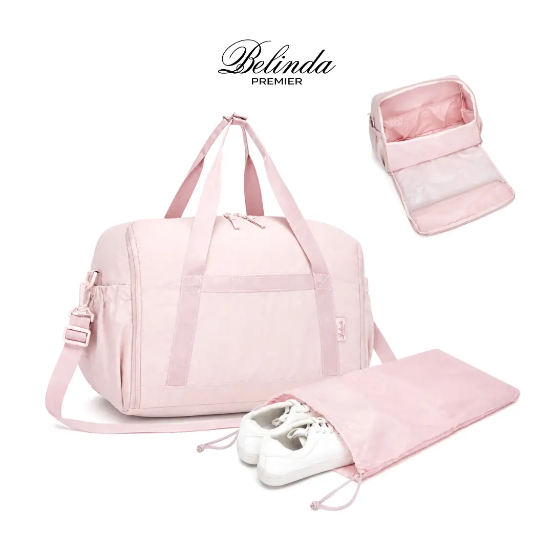 BELINDA Lightweight Travel Duffel Bag for Women,Weekender Overnight Bag with Shoe Bag, Wet/DryPocket, Luggage Sleeve & Detachable Shoulder Strap